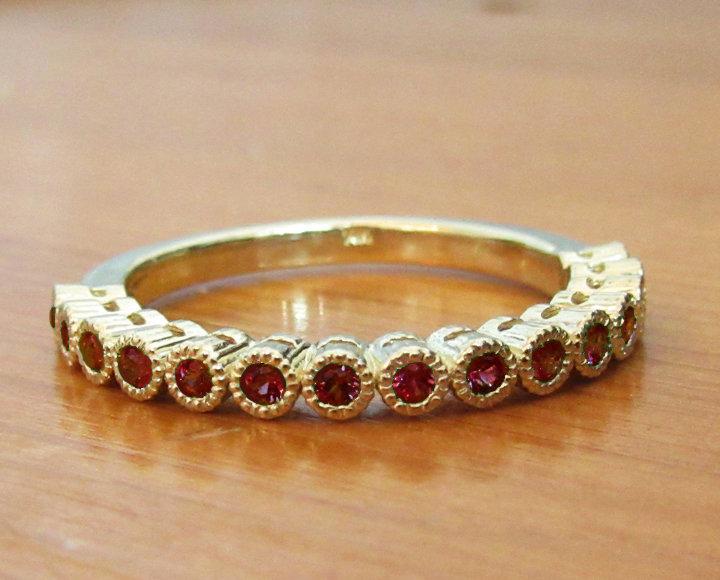 Stacking Ring 14K Gold Gift 15th Anniversary Ruby Band Milgrain Ring 15 Red band Eternity Ring 14K Yellow Ruby Birthstone Anniversary Gift