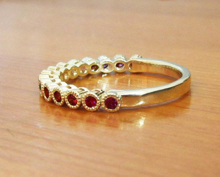 Stacking Ring 14K Gold Gift 15th Anniversary Ruby Band Milgrain Ring 15 Red band Eternity Ring 14K Yellow Ruby Birthstone Anniversary Gift