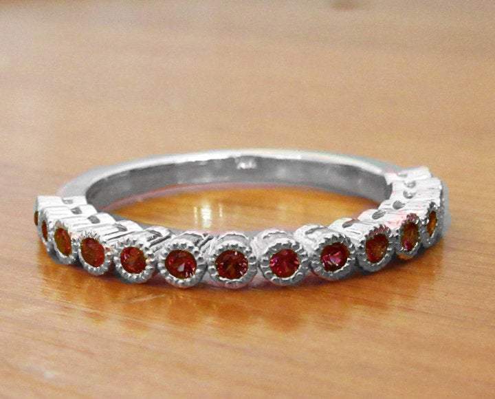 Wedding Band Ruby Stacking Ring Ruby Ring Red Ring Wedding Ring Eternity ring 15th Anniversary Victorian Ring July Birthstone 14K White gold