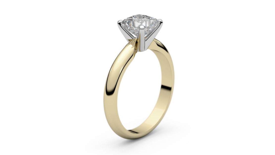 2 Tone Solitaire Engagement Ring with Princess cut Moissanite made in 14K or 18K white and Yellow gold