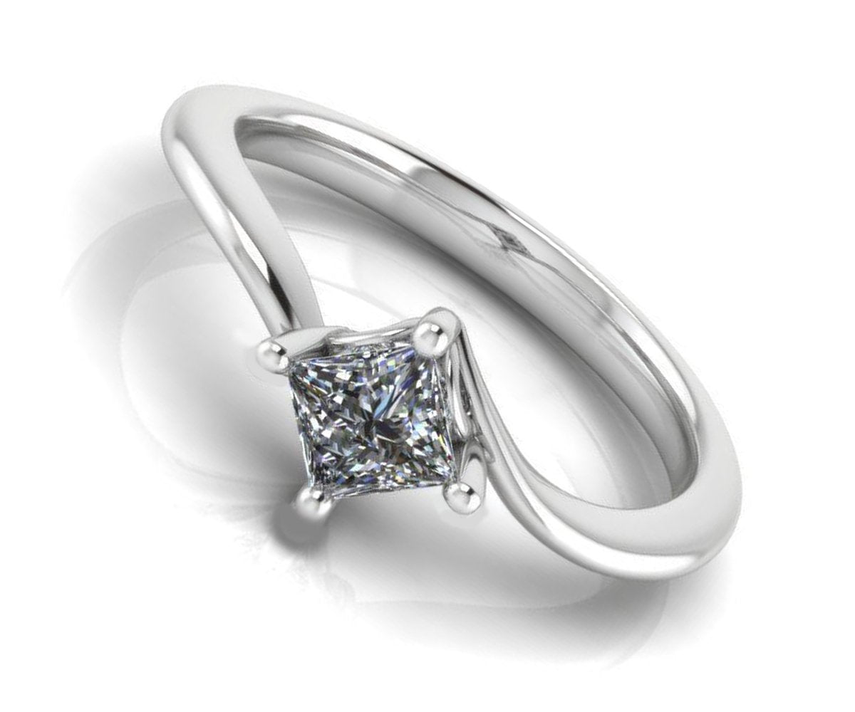 Twist Solitaire Engagement Ring with Square cut Princess cut Diamond Minimalist Diamond Ring made in 14K or 18K White gold Birthday Gift