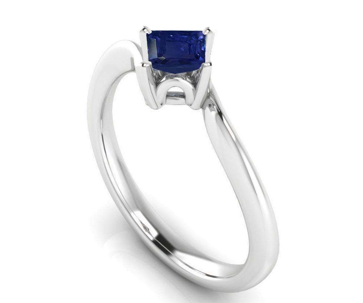 Solitaire Ring Blue Ring Engagement Ring Square cut Princess cut Sapphire Minimalist Sapphire Ring made in 14K 18K White gold Birthday Gift