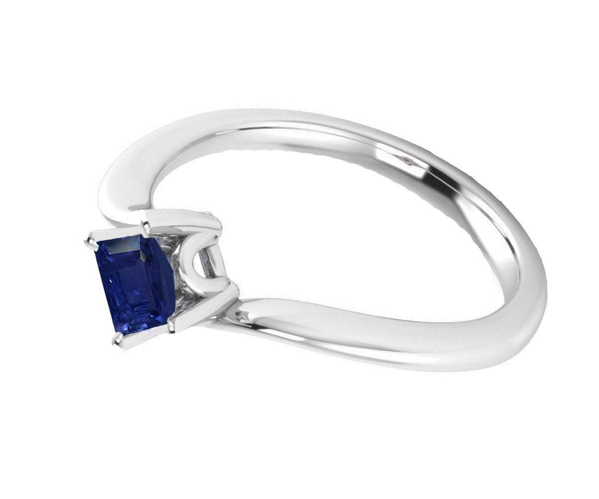Solitaire Ring Blue Ring Engagement Ring Square cut Princess cut Sapphire Minimalist Sapphire Ring made in 14K 18K White gold Birthday Gift