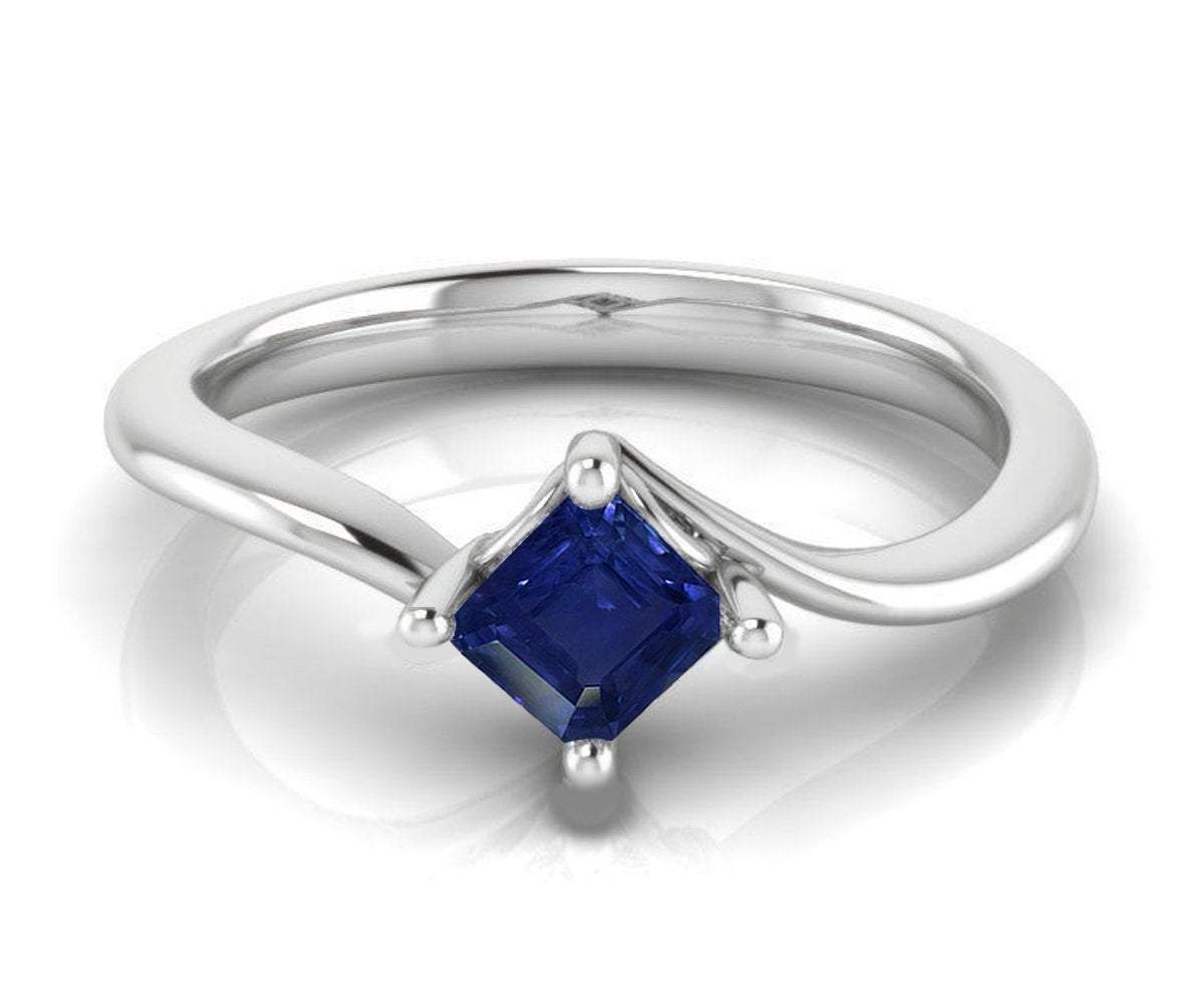 Solitaire Ring Blue Ring Engagement Ring Square cut Princess cut Sapphire Minimalist Sapphire Ring made in 14K 18K White gold Birthday Gift