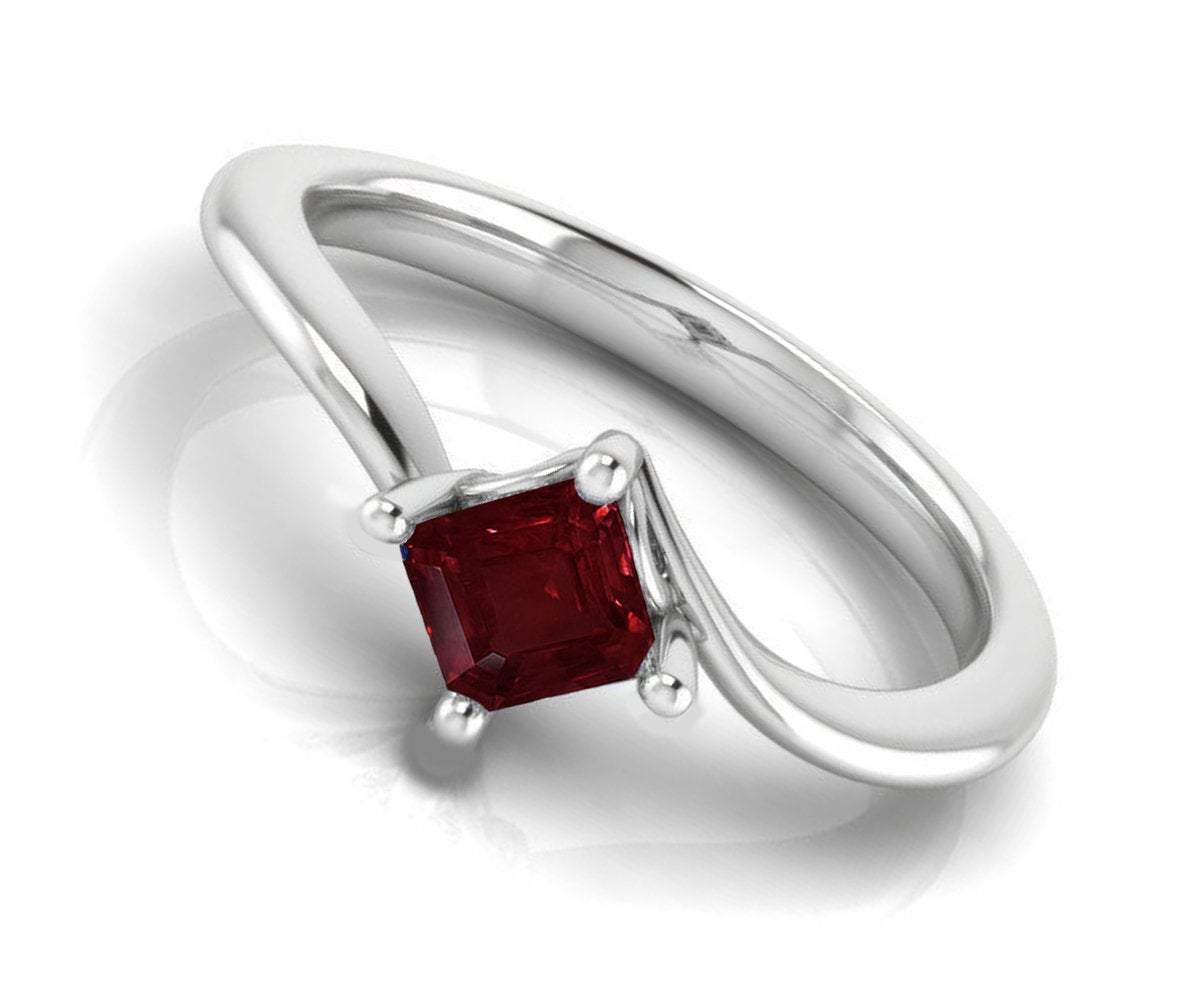 Twist Solitaire Red Engagement Ring Square cut Princess cut Ruby Minimalist Ruby Ring made in 14K or 18K White gold Birthday Gift