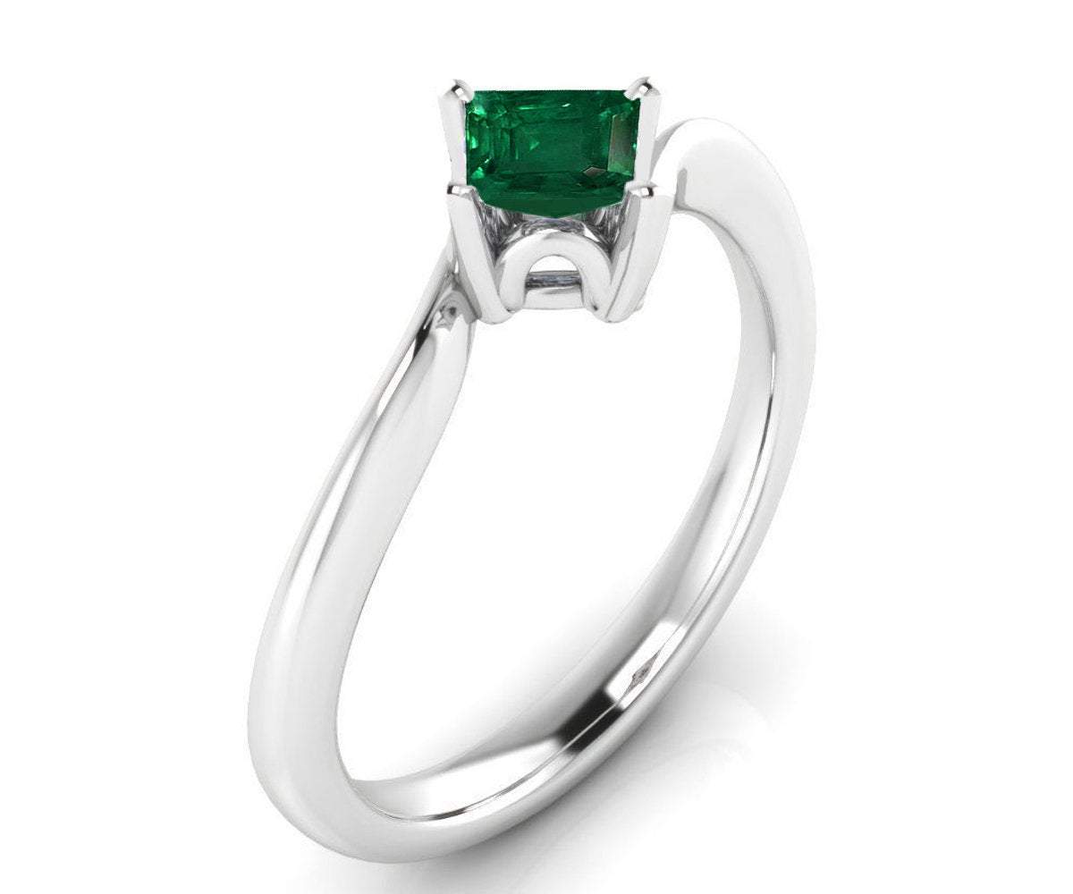 14K Square Emerald Solitaire Engagement Ring, Twist Solitaire Ring, Filigree Green Engagement Ring