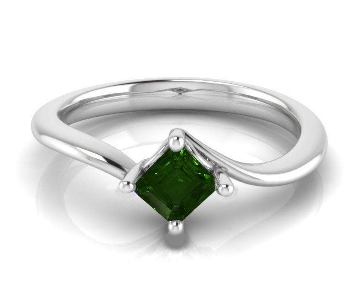 14K Square Emerald Solitaire Engagement Ring, Twist Solitaire Ring, Filigree Green Engagement Ring