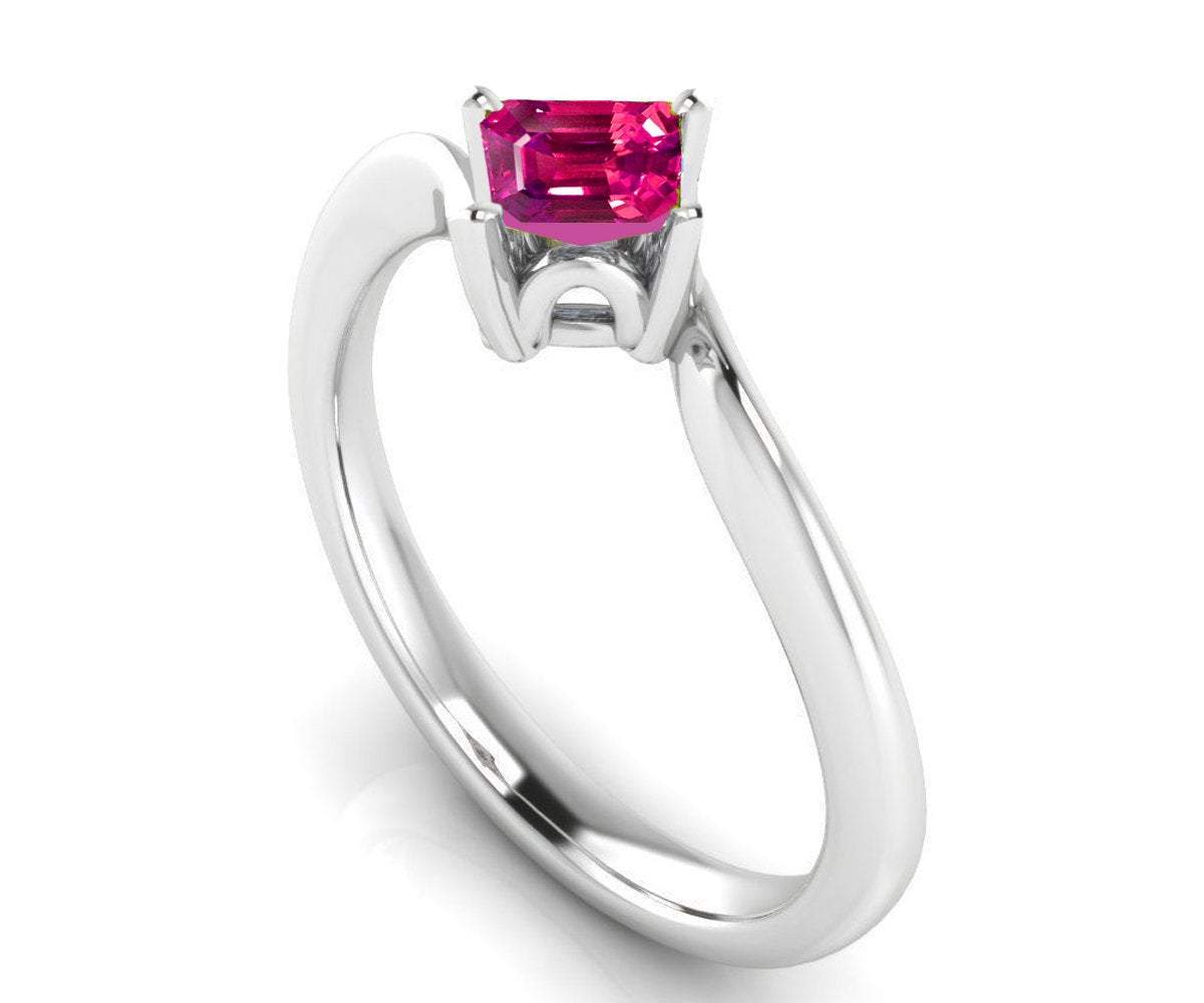 Pink Sapphire Rose Gemstone Ring Engagement ring Princess cut Gothic Ring made in 14K 18K White gold Birthday Gift