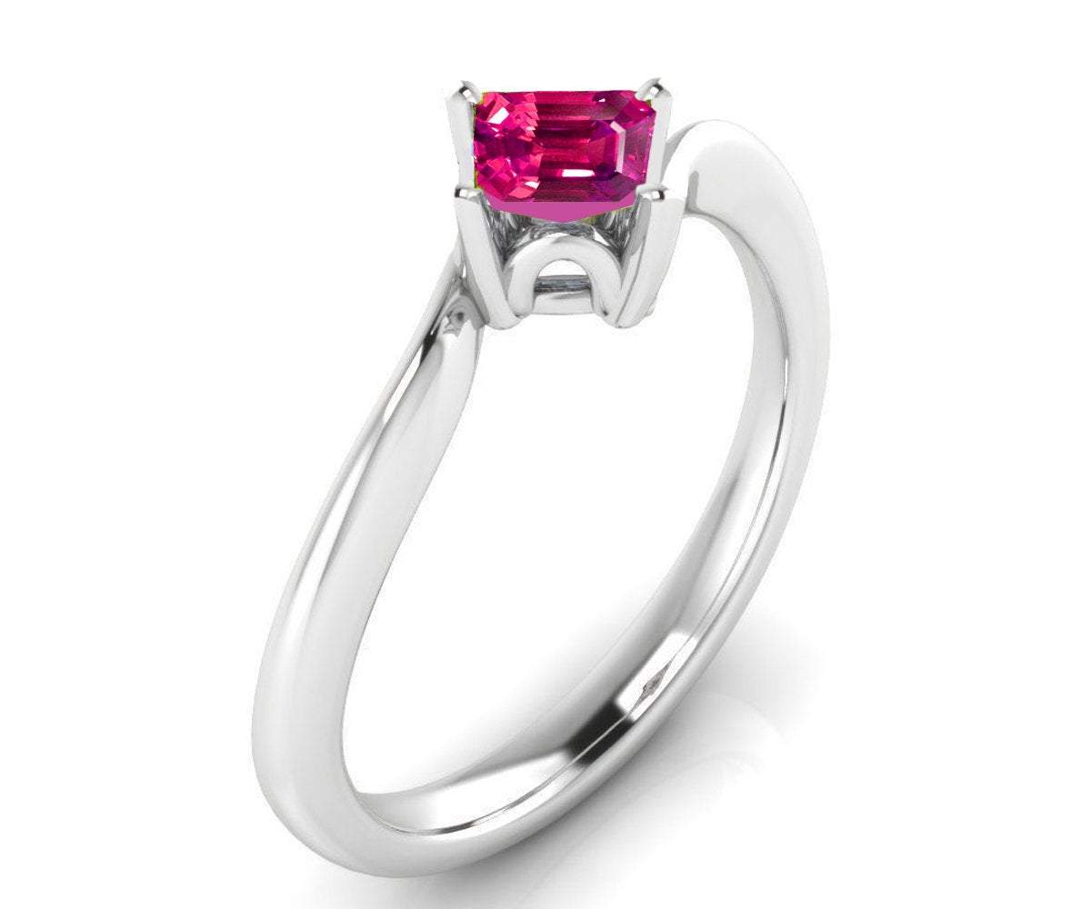 Pink Sapphire Rose Gemstone Ring Engagement ring Princess cut Gothic Ring made in 14K 18K White gold Birthday Gift