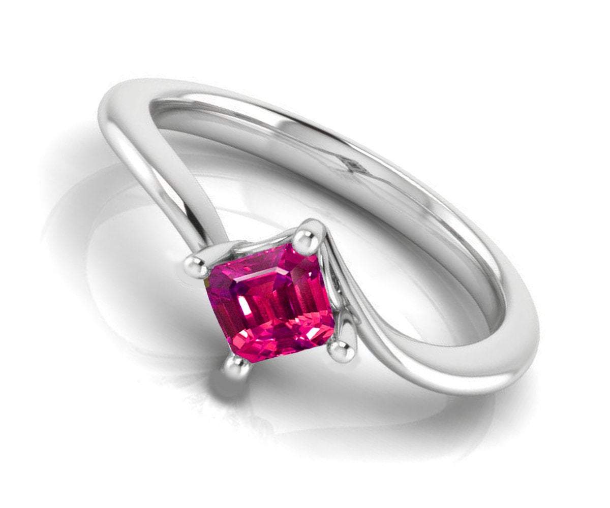 Pink Sapphire Rose Gemstone Ring Engagement ring Princess cut Gothic Ring made in 14K 18K White gold Birthday Gift