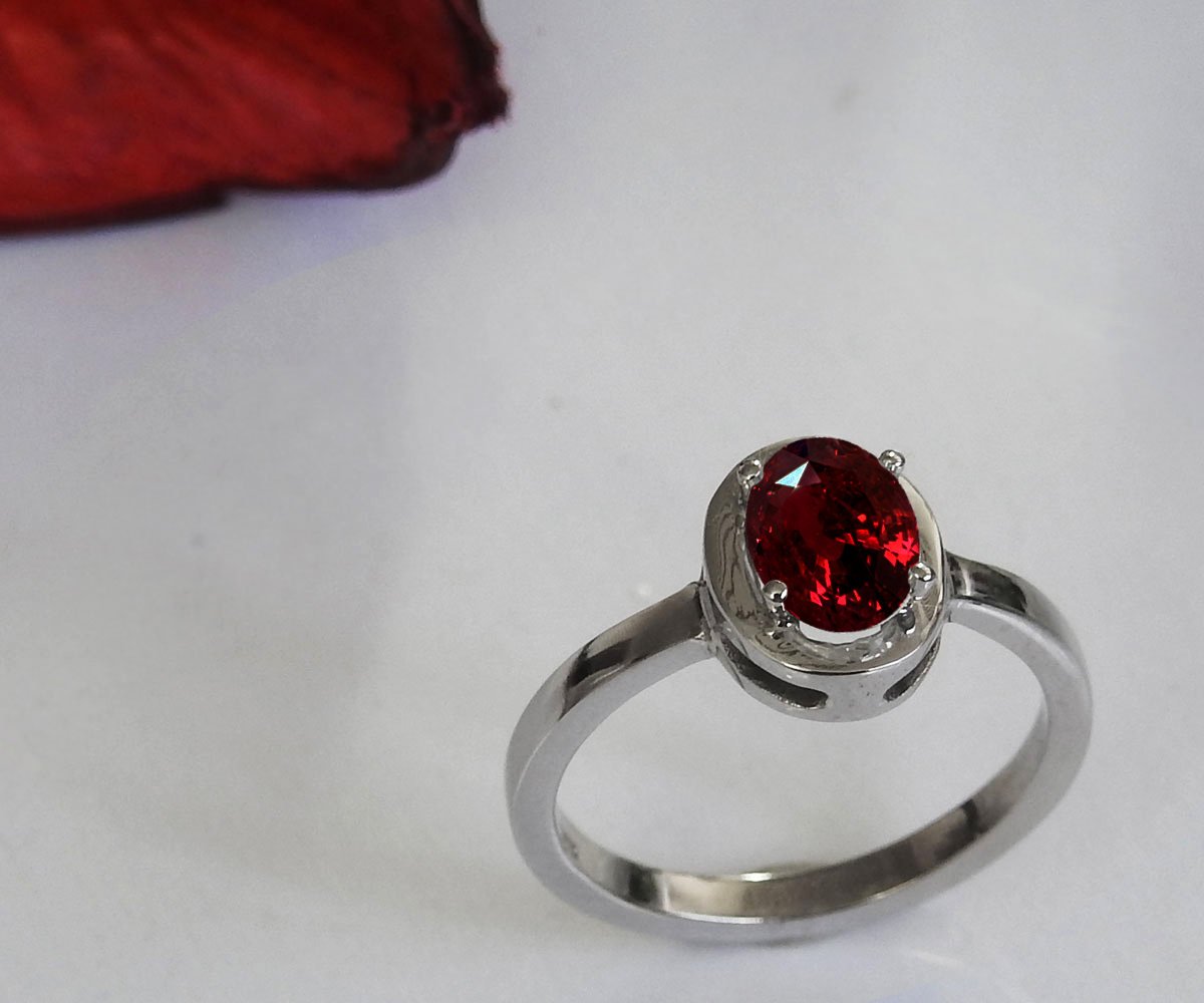 Ruby Ring Solitaire Ring Engagement ring Oval Ruby ring Red ring Solitaire ring 14K White gold