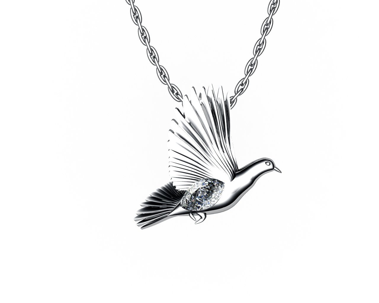 Dove Pendant Wings Pendant Diamond Pendant 14K white gold Peace Pendant Dove Bird Celtic Diamond Marquise Pendant Jewelry Animal Pendant - Lianne Jewelry