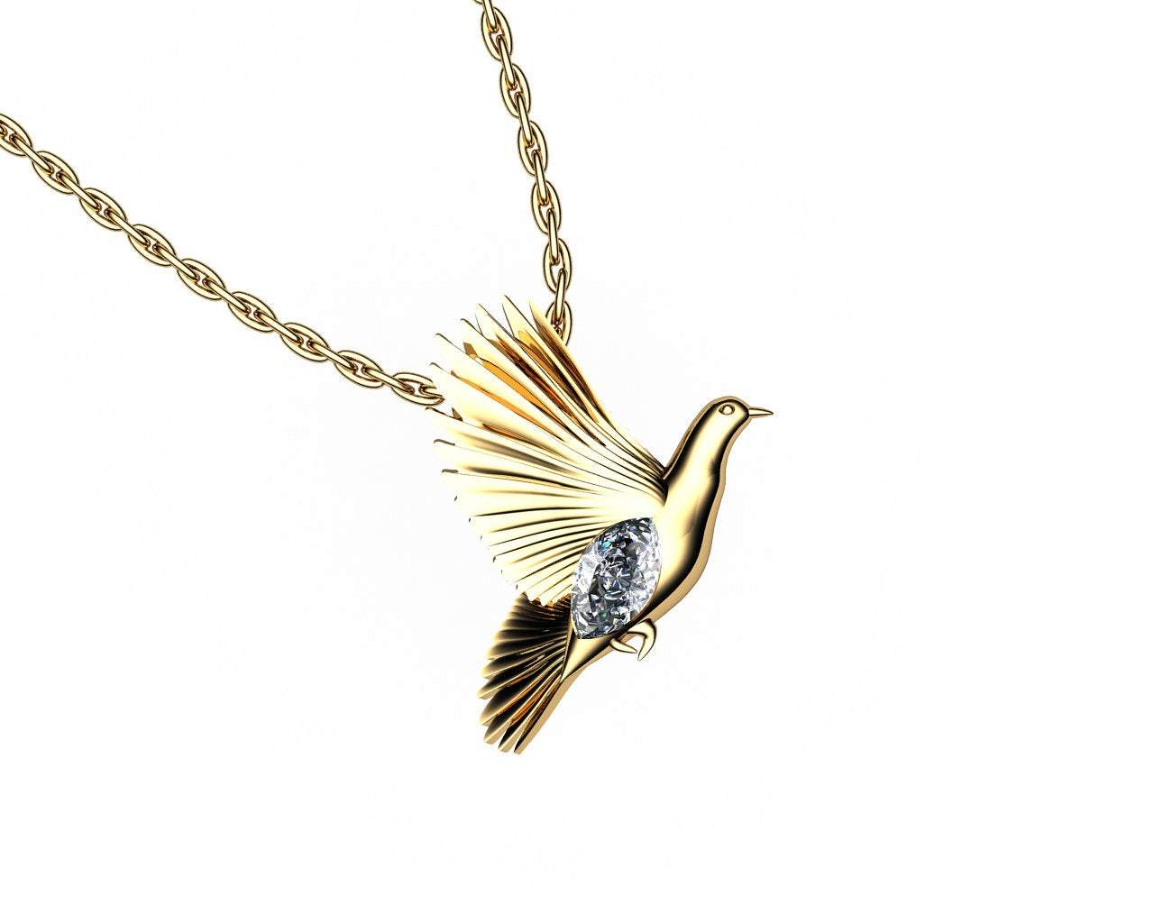 Pendant Jewelry Animal Pendant Dove Pendant Wings Pendant Diamond Pendant 14K yellow gold Peace Pendant Dove Bird Celtic Diamond Marquise