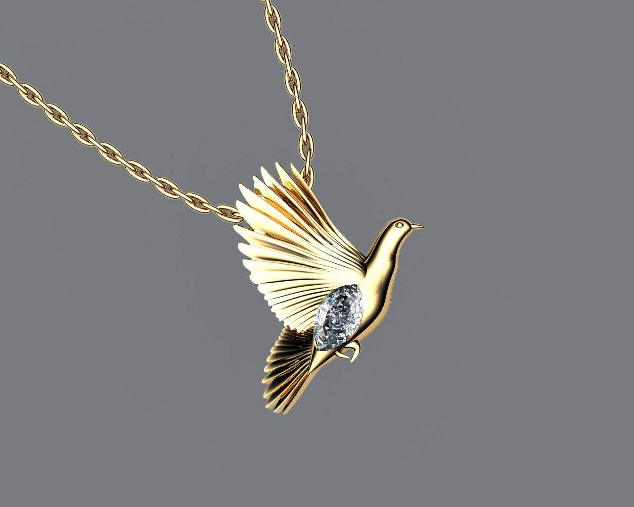 Pendant Jewelry Animal Pendant Dove Pendant Wings Pendant Diamond Pendant 14K yellow gold Peace Pendant Dove Bird Celtic Diamond Marquise