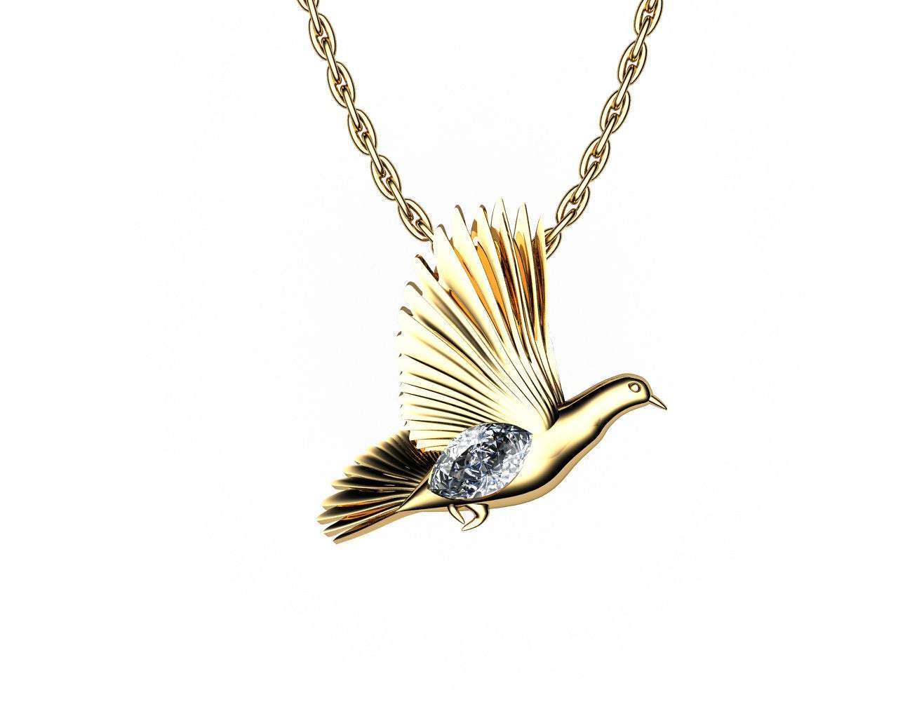 Pendant Jewelry Animal Pendant Dove Pendant Wings Pendant Diamond Pendant 14K yellow gold Peace Pendant Dove Bird Celtic Diamond Marquise