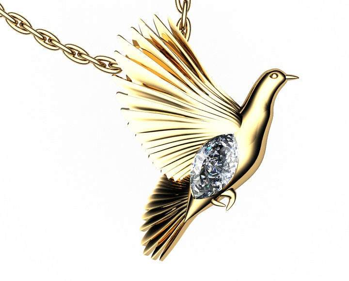 Pendant Jewelry Animal Pendant Dove Pendant Wings Pendant Diamond Pendant 14K yellow gold Peace Pendant Dove Bird Celtic Diamond Marquise - Lianne Jewelry