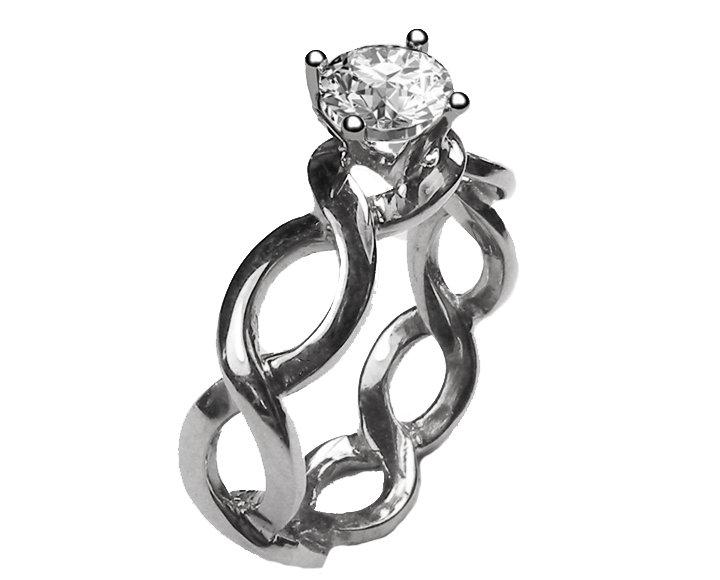 White Gold Swirl Solitaire Ring Diamond Ring Art Deco Unique Engagement Ring Contour Ring Bypass Ring Tension Ring Christmas Gift for Her - Lianne Jewelry