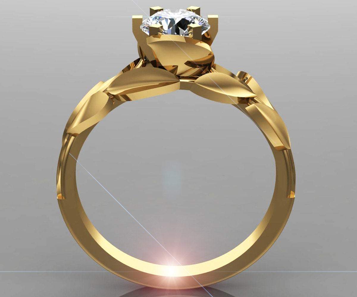 Leaves Engagement Ring Art Nouveau Diamond Flower Ring Leaves Ring Branch Ring Unique Engagement Flower Jewelry