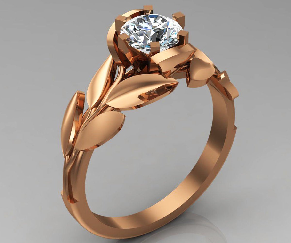 Rose Gold Ring, Leaves Ring, 18K Gold Diamond Engagement ring, Engagement ring, Leaf ring, Flower ring, Antique, Art nouveau, Vintage ring