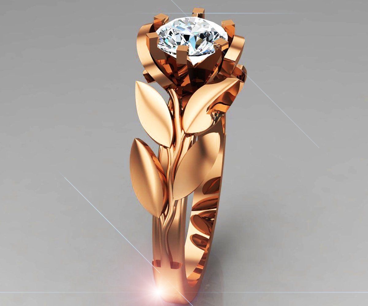 Rose Gold Ring, Leaves Ring, 18K Gold Diamond Engagement ring, Engagement ring, Leaf ring, Flower ring, Antique, Art nouveau, Vintage ring