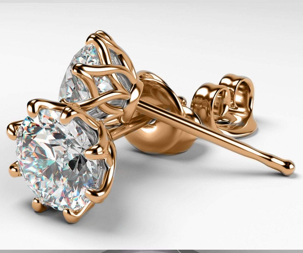 1 carat Studs Classic Art Nouveau Earrings Diamond Earrings Stud Earrings Studs 14K or 18K Rose gold 8 prongs Earrings Gift - Lianne Jewelry