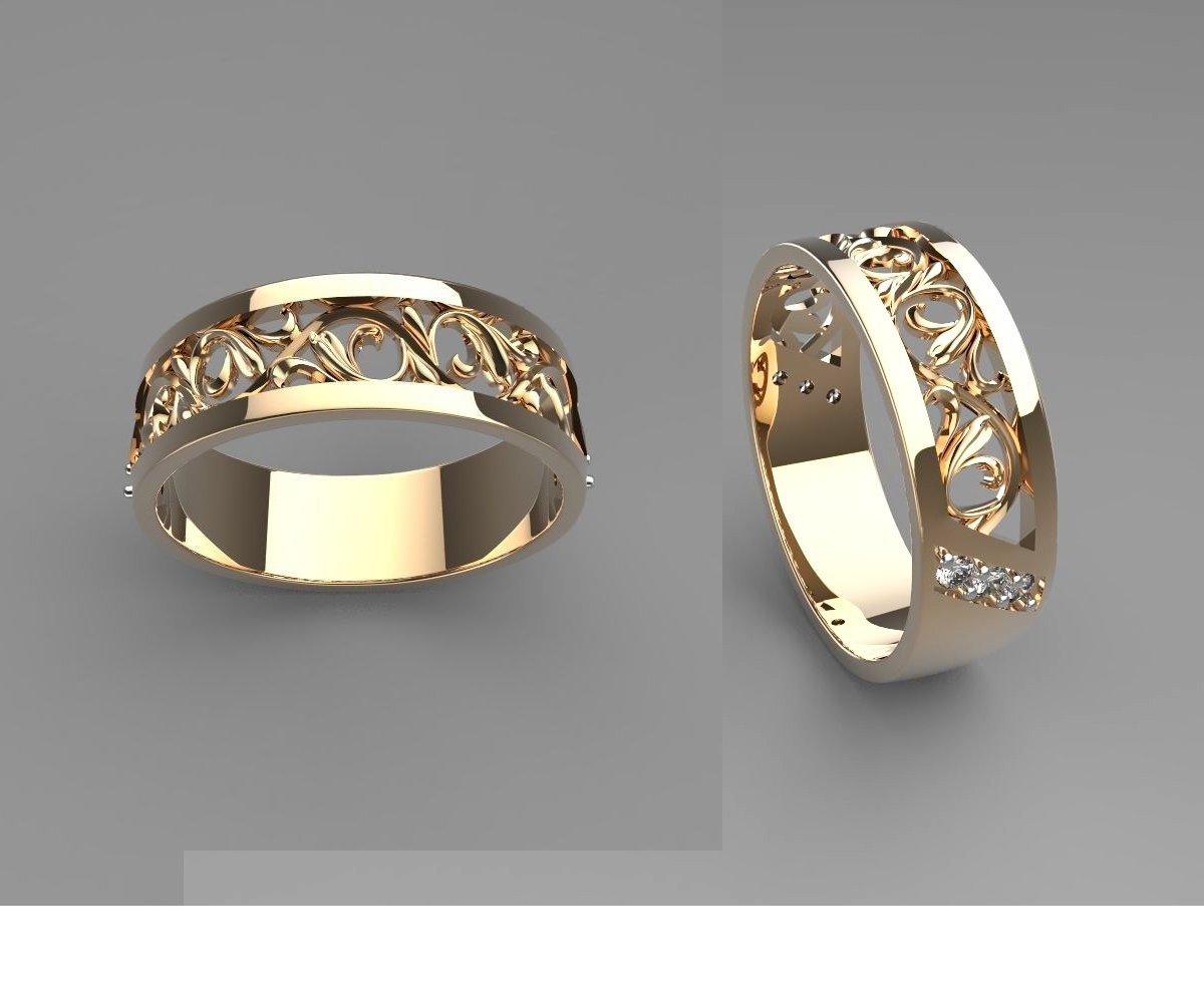 Flower Wedding Band, Filigree Wedding Ring Band Milgrain gold ring Flower band floral ring Birthday Gift in 14K or 18K gold with 6 accents