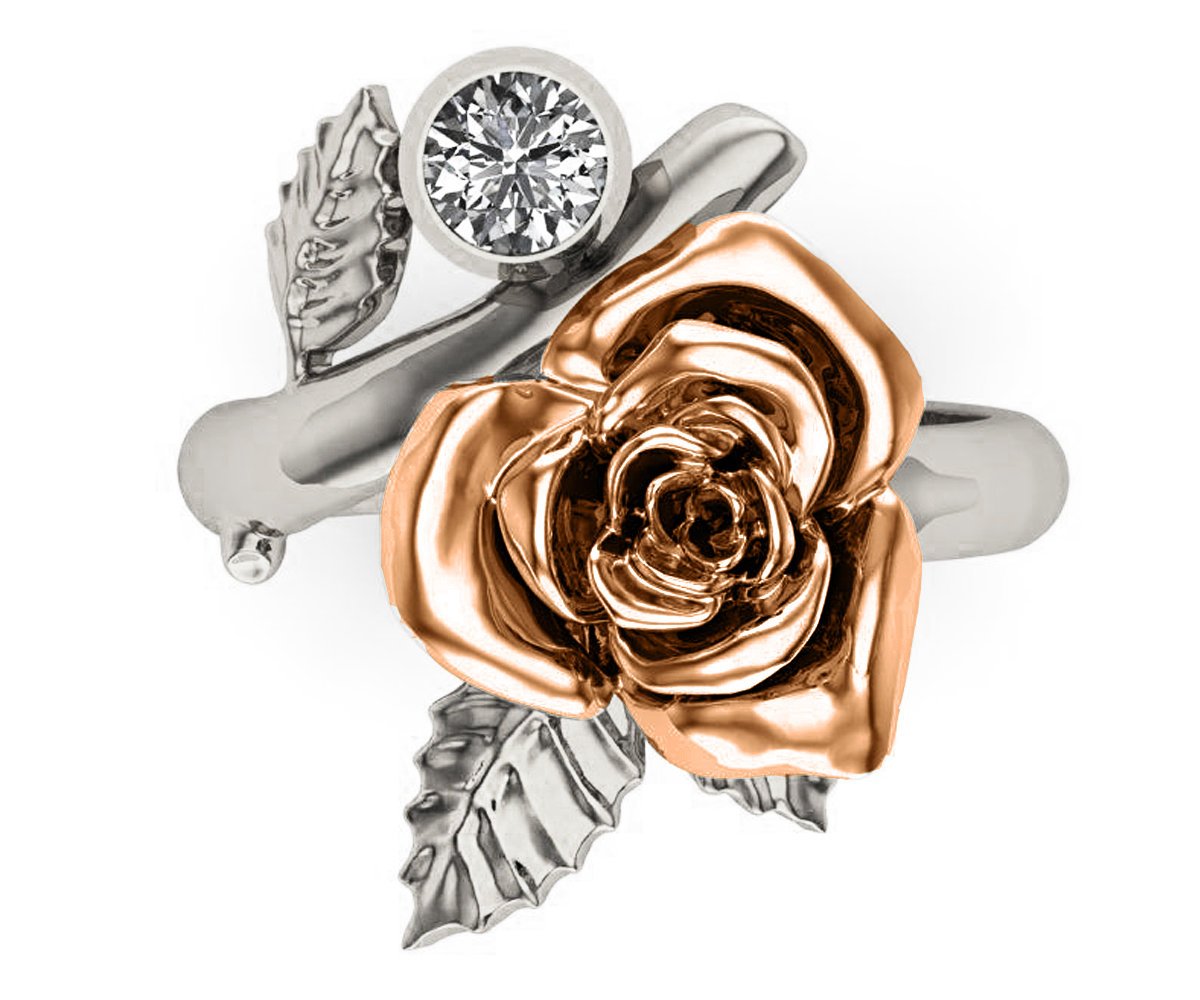 Leaves Engagement Ring Rose Flower Ring 2 Tone Leaves Ring Promise Ring Unique Engagement Ring Floral ring Birthday Gift For Her in 18K Gold - Lianne Jewelry