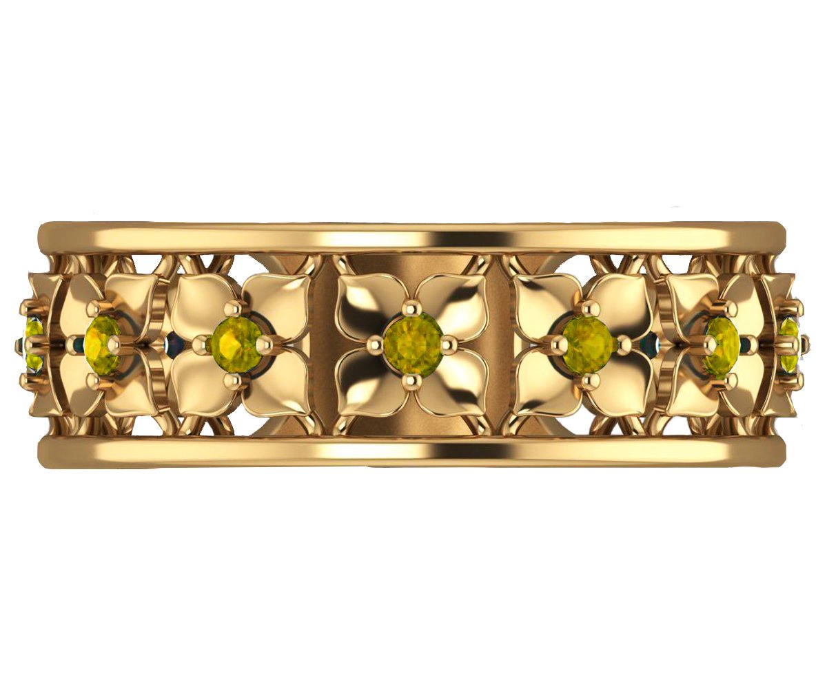 14K Plumeria Ring Flower Eternity Wedding band Ring Leaf ring Filigree band Friendship Yellow Floral Jewelry - Lianne Jewelry