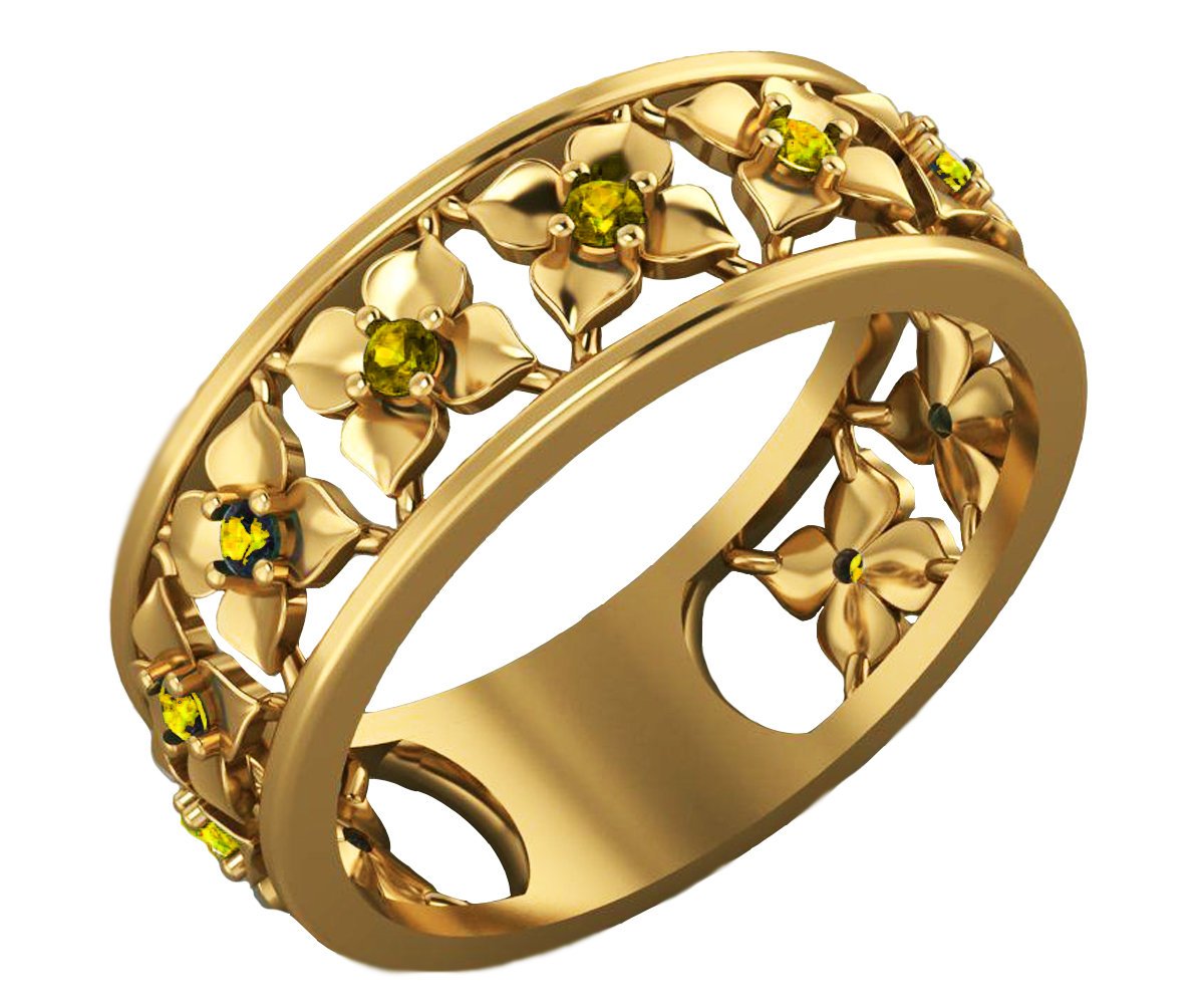 14K Plumeria Ring Flower Eternity Wedding band Ring Leaf ring Filigree band Friendship Yellow Floral Jewelry