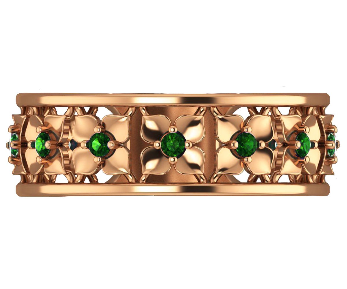 Plumeria Ring Rose Gold Green Flower Eternity Wedding band Ring Leaf ring Filigree band Friendship Green Floral Jewelry - Lianne Jewelry