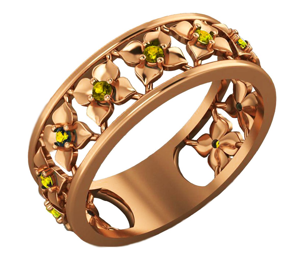 Rose Gold Yellow Flower Eternity Wedding band Ring Leaf ring Filigree band Friendship Yellow Floral Jewelry Yellow Sapphires Wedding gift