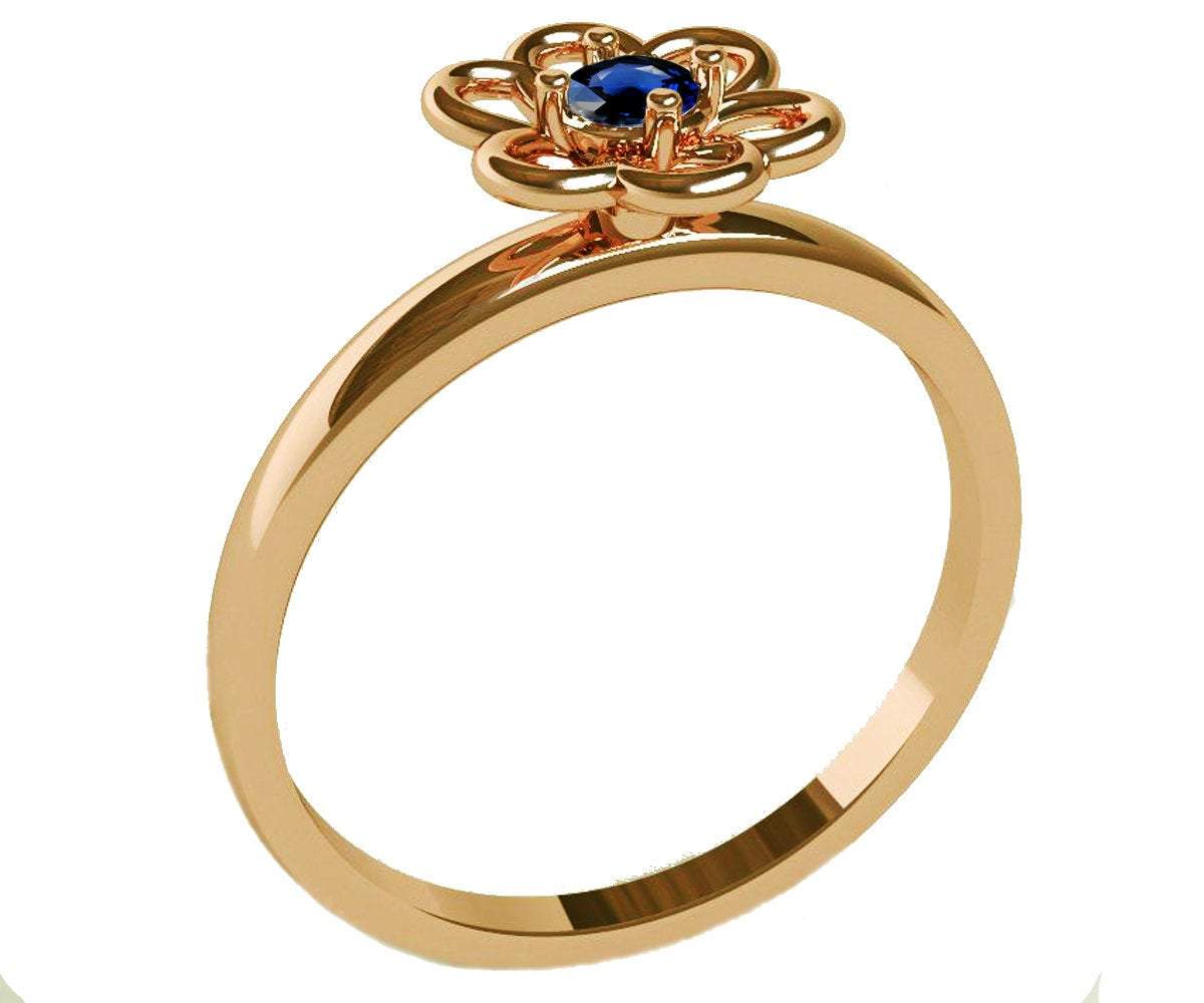 Gold Sapphire Solitaire Ring Flower Ring Leaves Ring Branch Ring Art Nouveau Unique Engagement Flower Jewelry Engagement Gift 14K