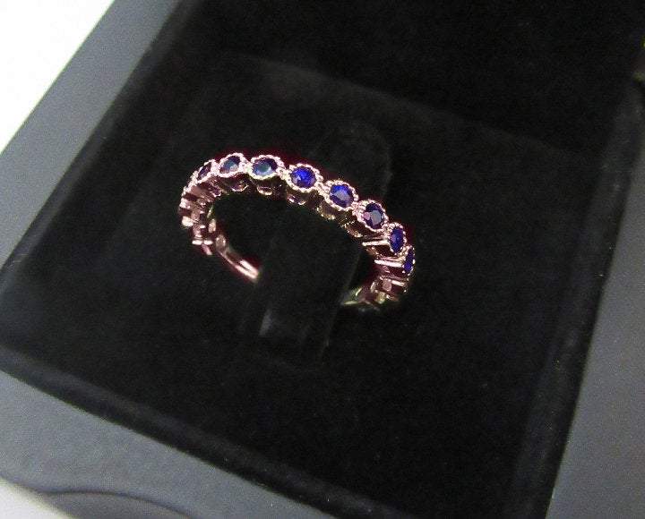 Rose Gold Band Blue Milgrain, Sapphire Wedding band Ring Gold Band, Blue Sapphire Gold Ring, Natural Sapphire Band, Blue Sapphire Ring