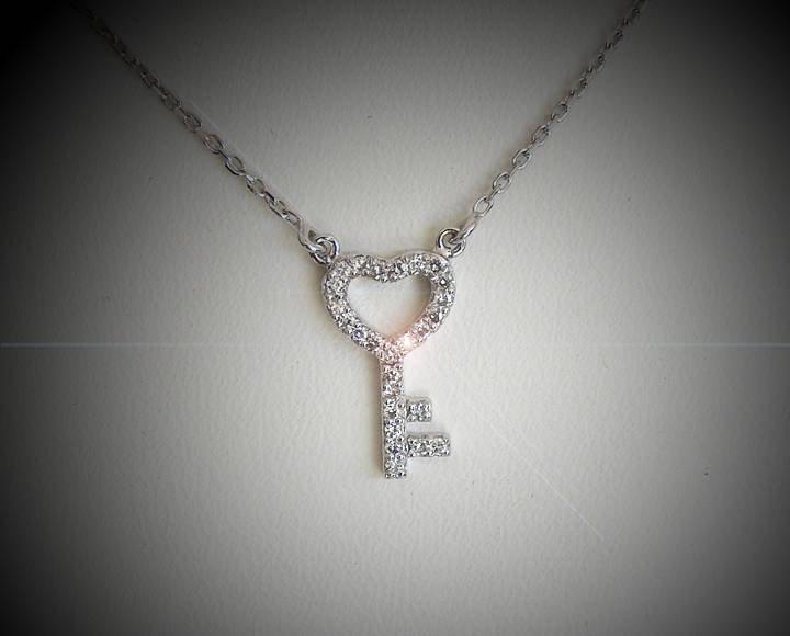 Key Pendant Necklace Diamond Pendant Key charm Gold Pendant Love pendant 14K or 18K White Yellow or Rose gold