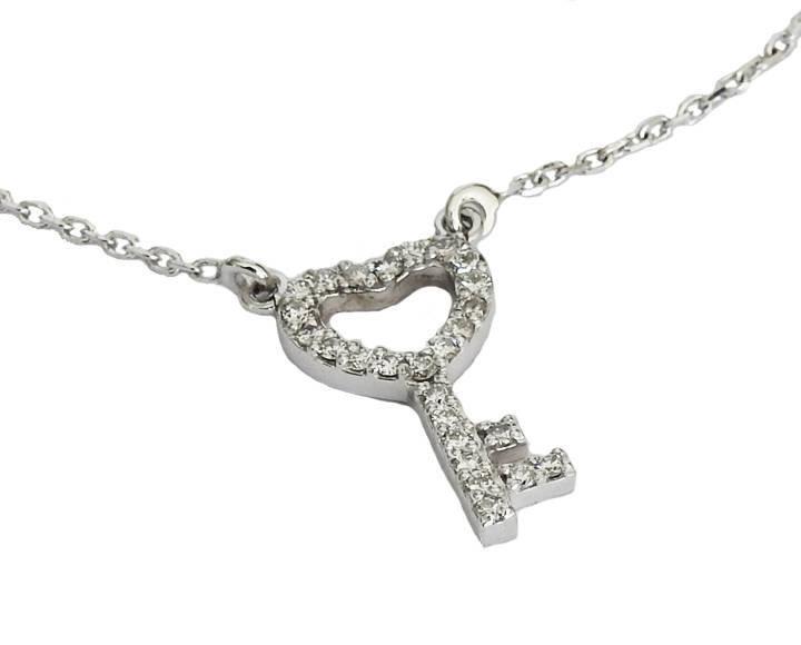 Key Pendant Necklace Diamond Pendant Key charm Gold Pendant Love pendant 14K or 18K White Yellow or Rose gold - Lianne Jewelry