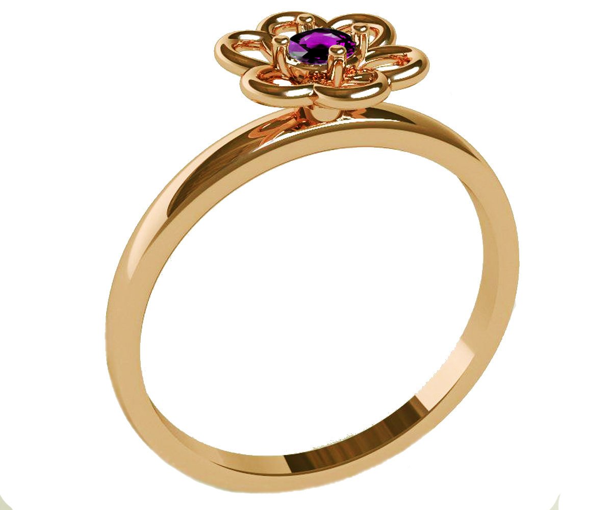 Gold Amethyst Solitaire Ring Flower Ring Leaves Ring Purple Branch Ring Art Nouveau Unique Engagement Flower Jewelry Engagement Gift