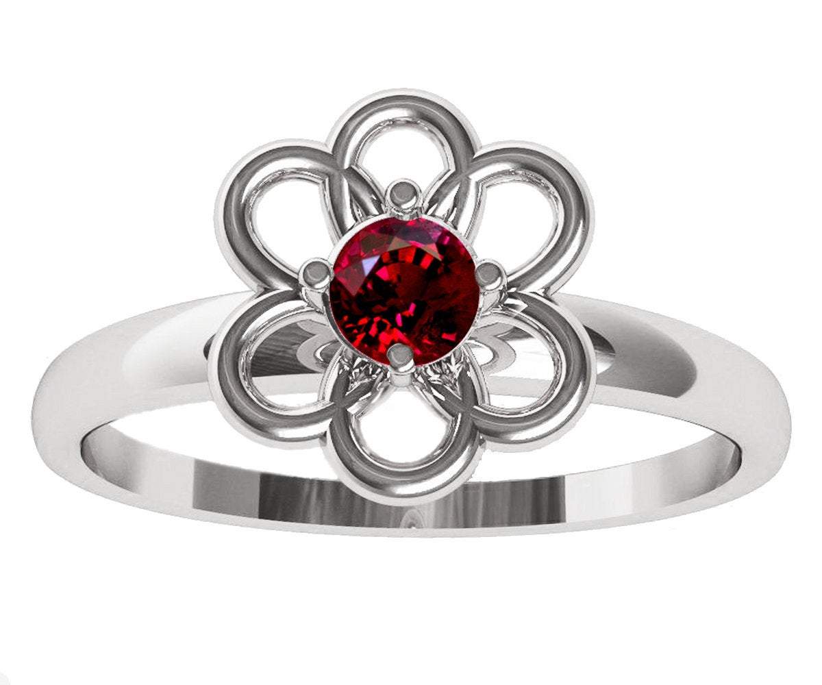 Ruby Ring Flower Ring Solitaire Ring White Gold Leaves Ring Branch Ring Art Nouveau Unique Engagement Flower Jewelry Engagement Gift - Lianne Jewelry