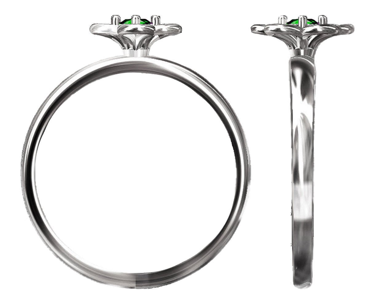 White gold Green Flower Solitaire Ring Leaves Ring Branch Ring Art Nouveau Diamond Unique Engagement Flower Jewelry Engagement Gift 14K