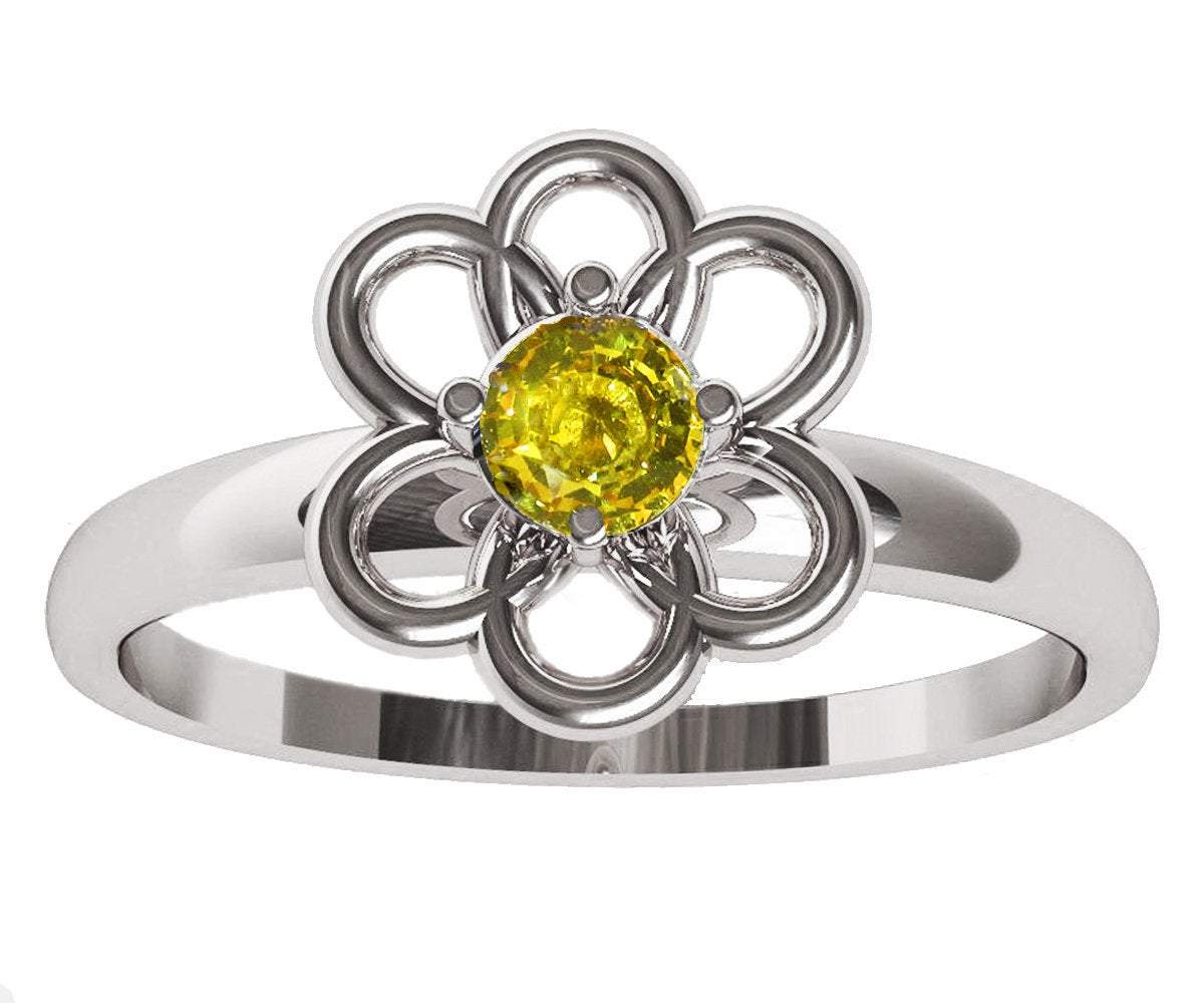 Yellow Sapphire Solitaire Ring Flower Ring White Gold Leaves Ring Branch Ring Art Nouveau Unique Engagement Flower Jewelry Engagement Gift