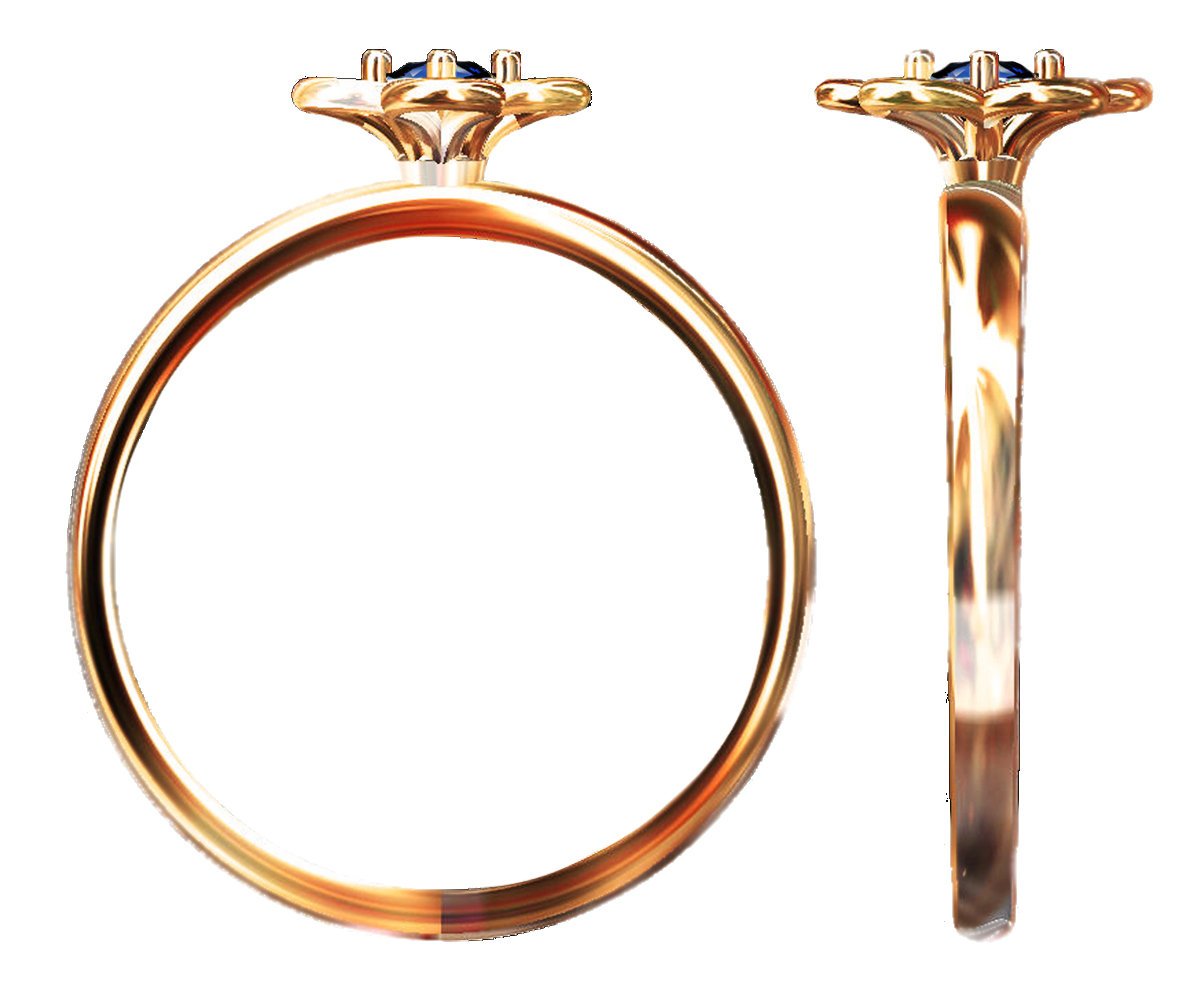 Rose Gold Blue Sapphire Solitaire Ring Flower Ring Leaves Ring Branch Ring Art Nouveau Unique Engagement Flower Jewelry