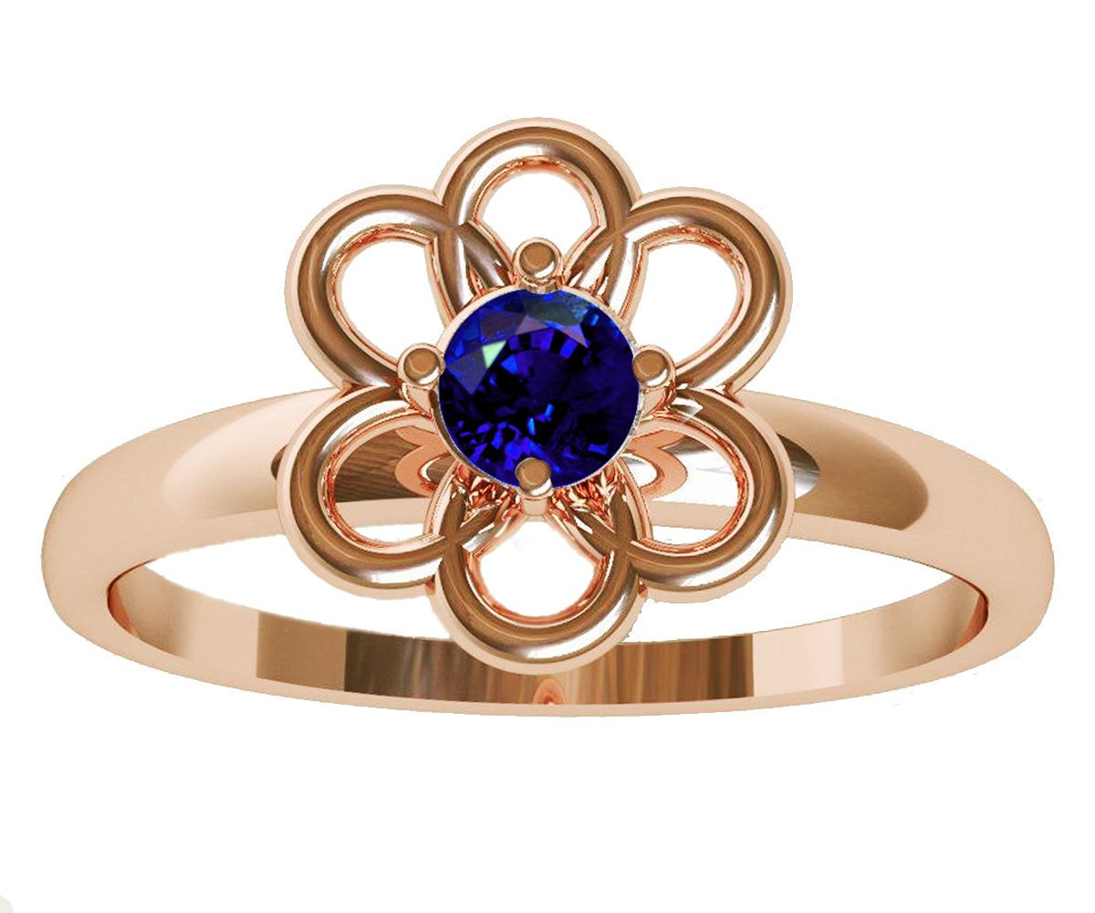 Rose Gold Blue Sapphire Solitaire Ring Flower Ring Leaves Ring Branch Ring Art Nouveau Unique Engagement Flower Jewelry - Lianne Jewelry