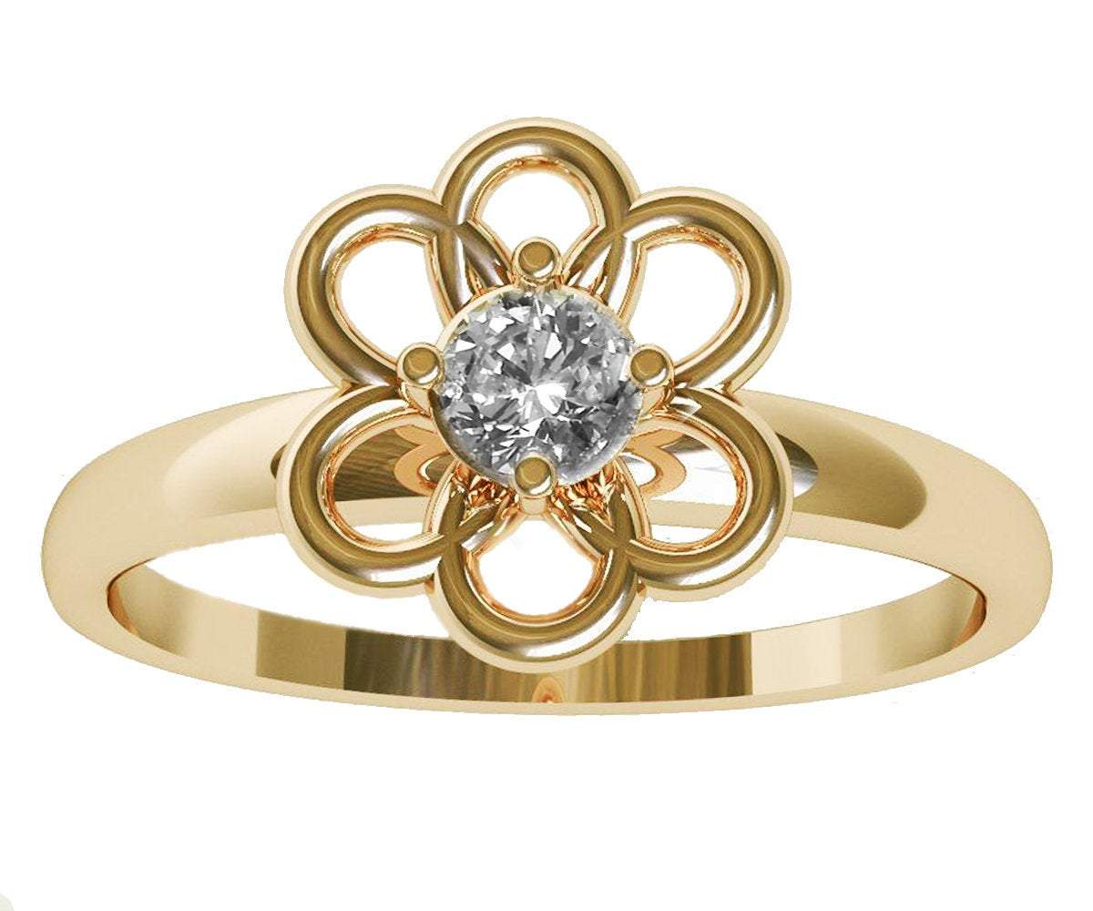 Gold Flower Diamond Ring, Yellow Gold Solitaire Diamond Engagement Ring, Engagement Flower Ring, Diamond Flower Engagement Ring, Flower Ring