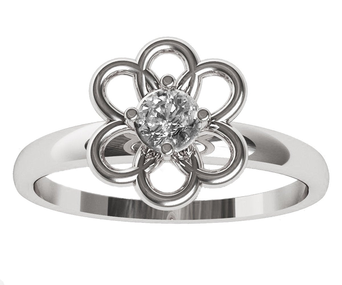 White Gold Diamond Solitaire Ring Flower Ring Leaves Ring Branch Ring Art Nouveau Unique Anniversary Flower Jewelry Engagement Gift 14K 18K