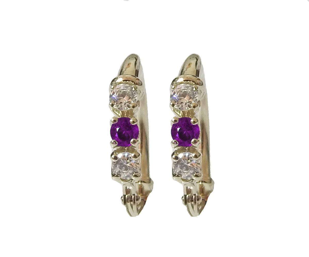 Purple Earrings Hoop Earrings Yellow Round Earrings Girls Earrings Gold Amethyst Earrings Birthday Gift daughter Gift