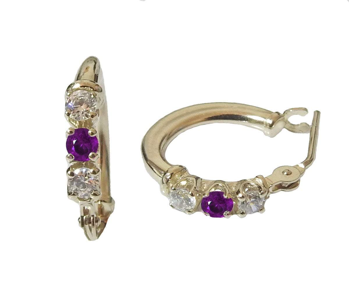 Purple Earrings Hoop Earrings Yellow Round Earrings Girls Earrings Gold Amethyst Earrings Birthday Gift daughter Gift