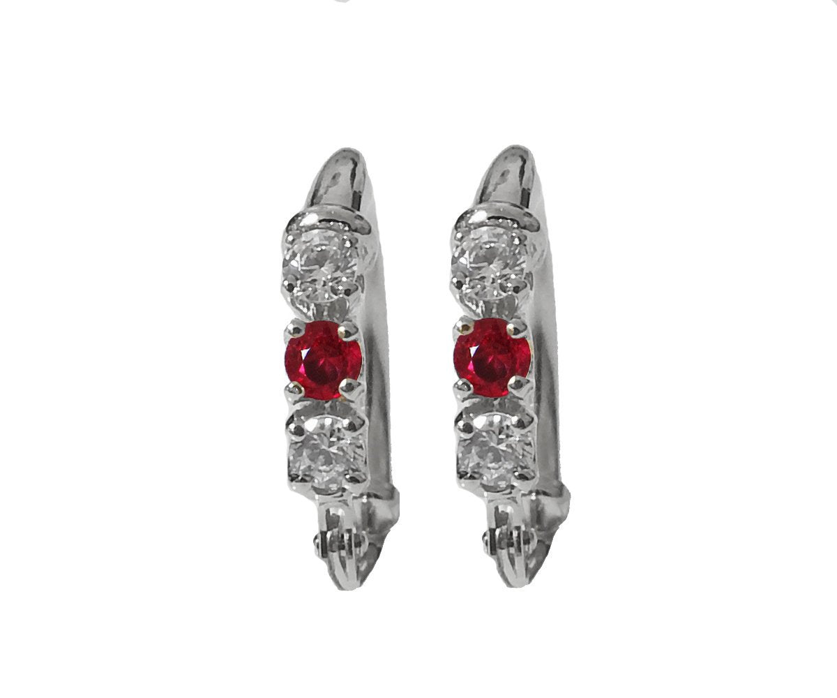 Red Earrings Hoop Earrings White Gold Round Earrings Girls Earrings White Sapphire Minimalist Earrings Birthday Gift daughter Gift