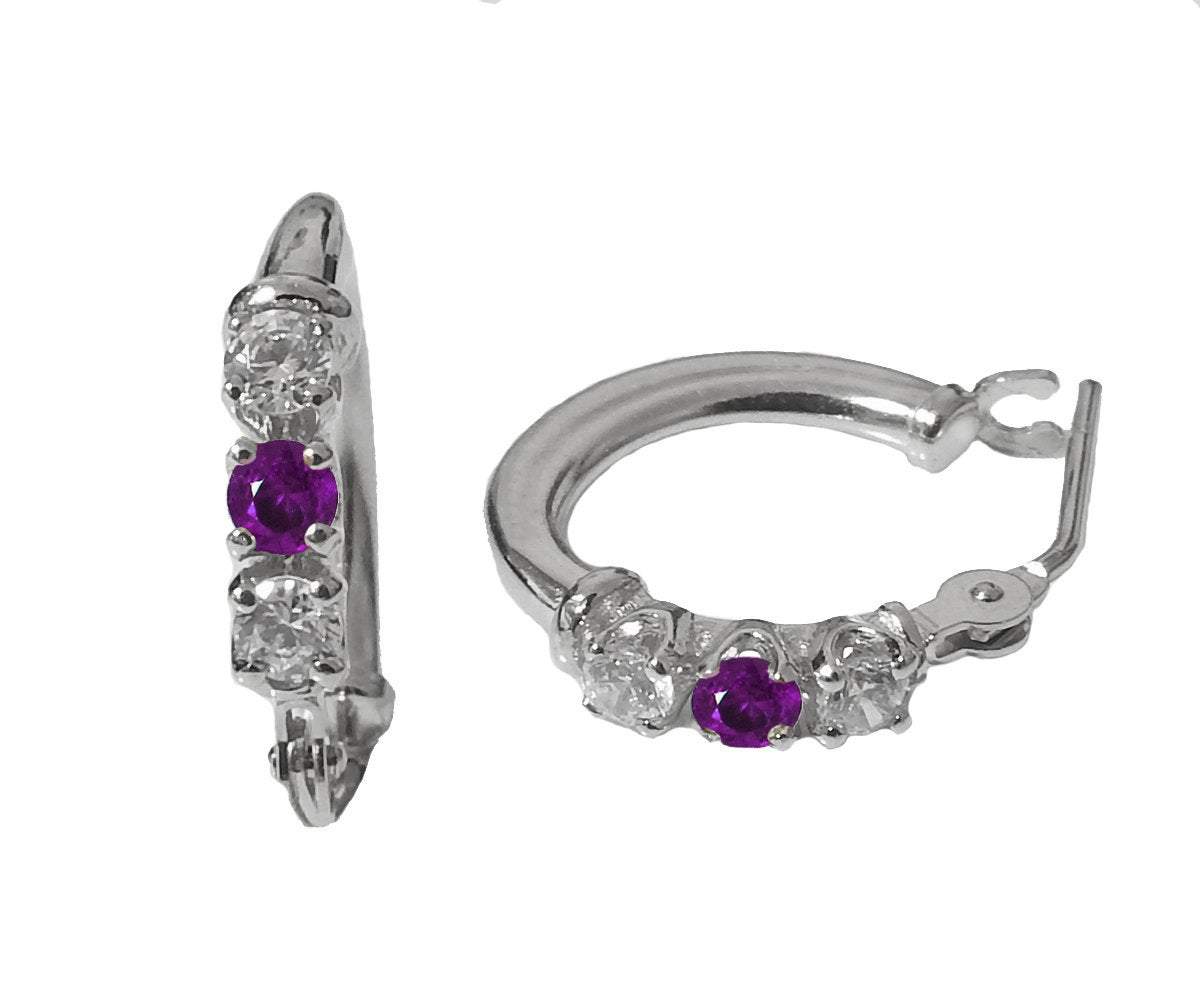Small Hoop Earrings Purple Earrings Hoop Earrings 14K White Gold Round Earrings Girls Earrings Amethyst Earrings Birthday Gift daughter Gift