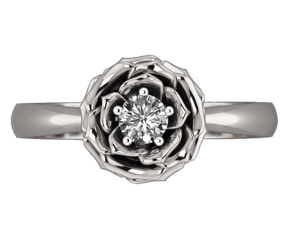 Solitaire White Gold Ring Flower Ring Leaves Ring Branch Ring Art Nouveau Diamond Unique Engagement Flower Jewelry Engagement Gift 14K Gold