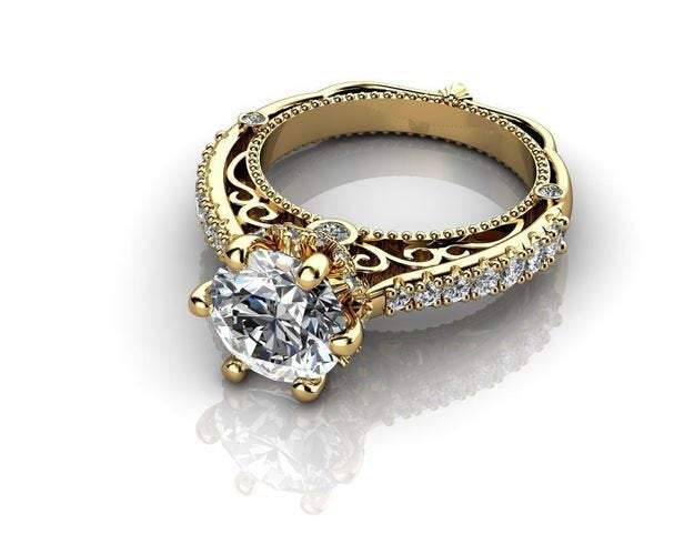 2.5 ct Filigree Solitaire Milgrain 6 prongs 18K Edwardian Flower Unique Diamond Engagement Ring