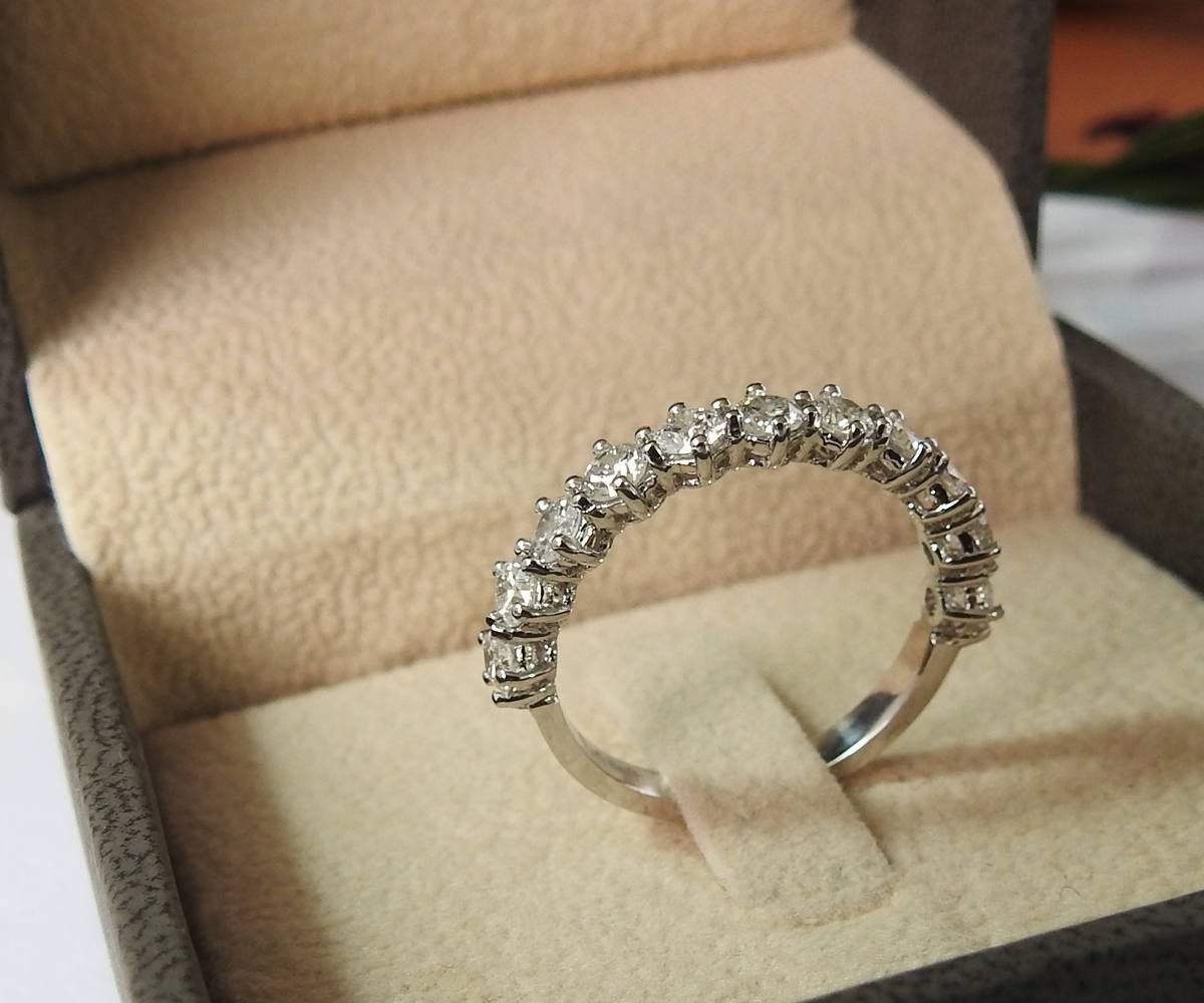 11th Anniversary Band Diamond Wedding band  for Her Half Eternity Stacking ring Minimalist ring 14K or 18K White Gold